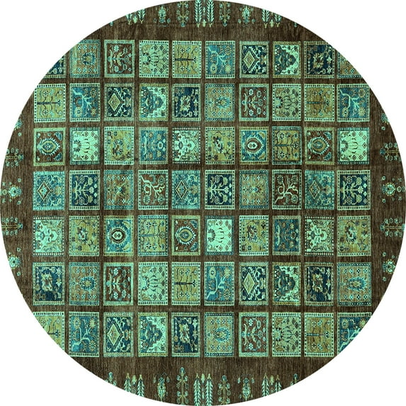 Ahgly Company Indoor Round Abstract Turquoise Blue Modern Area Rugs, 6' Round