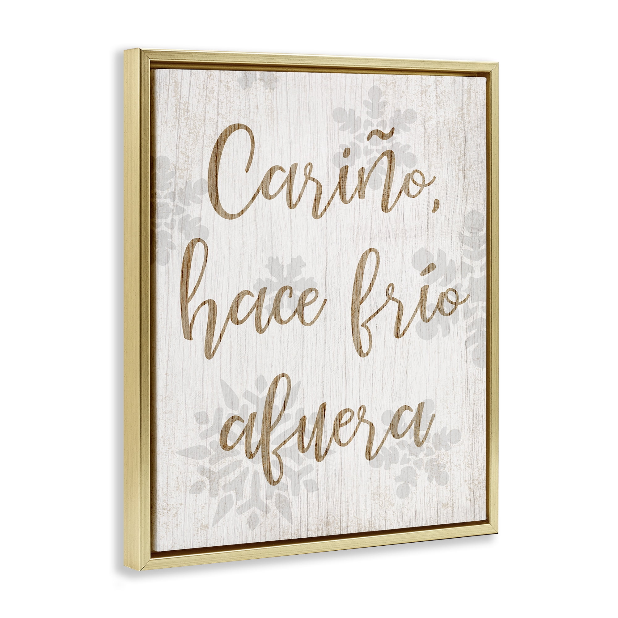 Stupell Industries Cariño Hace Frio Afuera Holiday Painting Gold Floater Framed Art Print Wall Art, 17 x 21