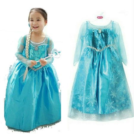 Summer New 3-8Y Girl Frozen Princess Cosplay Party Costume Fancy Dress Gown