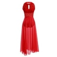 thumbnail image 3 of IBTOM CASTLE Women Lyrical Dance Dress Lace Sleeveless Leotard Sheer Flowy Long Wrap Skirt 2pcs Outfit XS Red, 3 of 8