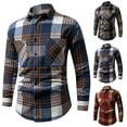 thumbnail image 2 of ZCFZJW Mens Flannel Shirt Long Sleeve Lightweight Plaid Shirt Casual Button Down Shirts Jacket with Double Chest Pockets Brown XXXXL, 2 of 6