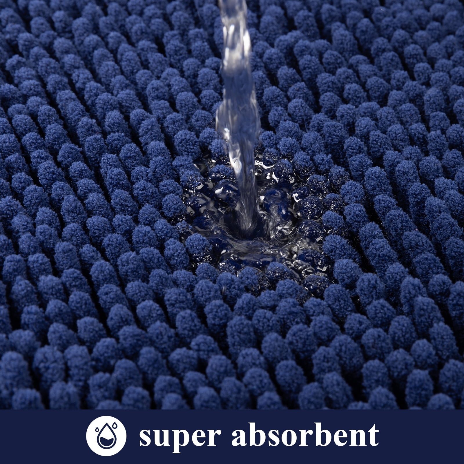 Vaukki Dark Blue Bathroom Rug Sets 3 Piece Ultra Soft Absorbent Shaggy Bath Mat Non Slip Toilet Rug for Bathroom