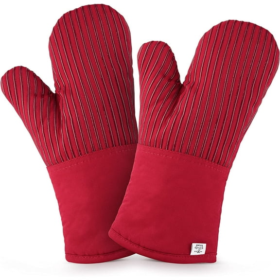 Zulay Kitchen Oven Mitts - Flexible Cotton Lined with Heat Resistant Silicone - Red