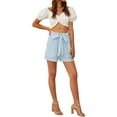 thumbnail image 7 of QAFOPEH Women Stripe Print Lace Up Ruffled High Waist Pockets Shorts, 7 of 7