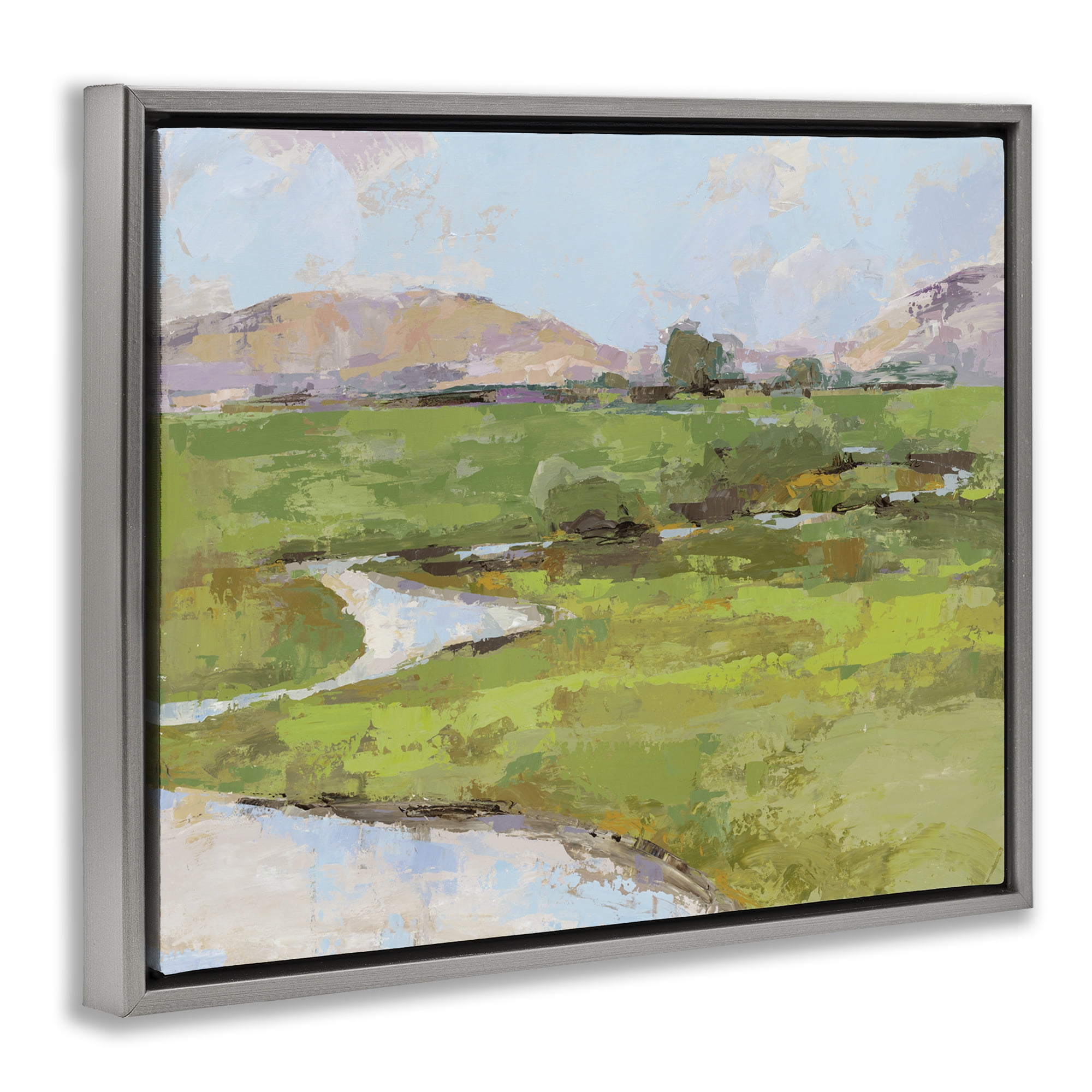 Stupell Industries Hillside Winding Stream Landscape Painting Gray Floater Framed Art Print Wall Art, 31 x 25