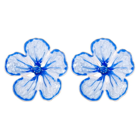 Mightlink 1 Pair Women Flower Earrings 3D Vivid Flower Oil Drop Smooth Color Matching Large Petal Anti-allergy Lightweight Ear Decorative Jewelry Women Party Prom Ear Studs