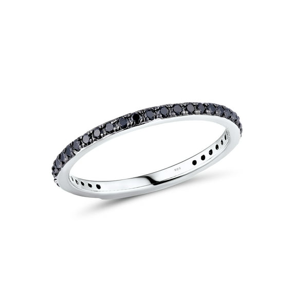 Santuzza 925 Sterling Silver Stackable Ring Black Spinel Engagement Wedding Band Stacking Ring for Women