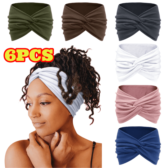 6pcs 7" Wide Headbands for Women, Extra Large Turban Head Bands, Boho Twisted Knot Hairband Hair Accessories