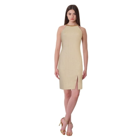 Combination Leather Halter - Lauren Ralph Lauren Leather Trim Cutout Back Halter Cocktail Day Dress