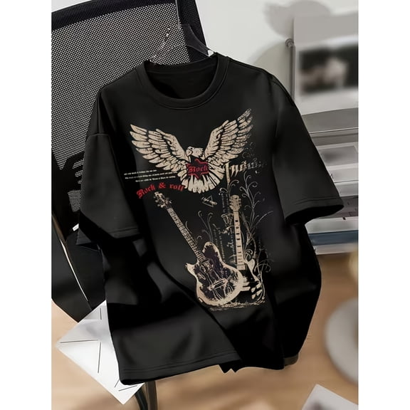 Men's Vintage Graphic Eagle Guitar Rock & Roll T-Shirt