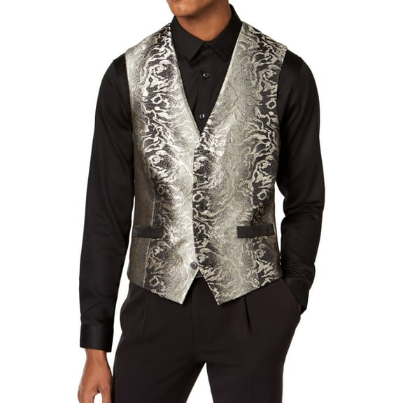 I.N.C Mens Patterned Four Button Vest, Metallic, Large