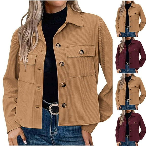 Antinious Womens Shacket Jacket Fashion Short Length Corduroy Button Down Long Sleeve Puffer Outerwear Coat,Women Sweater Coat,Womens Trench Coat,Yellow,L