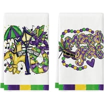 Happy Mardi Gras Home Kitchen Towels, 18 x 26 Inch Holiday Ultra Absorbent Drying Cloth Dish Towels for Cooking Baking Set of 2
