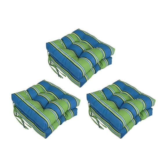 Blazing Needles 16-inch Square Tufted Outdoor Chair Cushion, 16 x 16, Haliwell Caribbean 6 Count