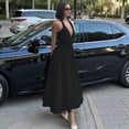 thumbnail image 5 of Women'S Summer Halter Dress Low Cut Sleeveless A Line Tulle Swing Corset Prom Formal Ball Gowns Black XL, 5 of 9