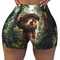 thumbnail image 2 of Gukieu Jungle Hat Bear Print Women's Sports Shorts, Elastic Waist High Stretch Running Yoga Gym Sweatpants-Medium, 2 of 8
