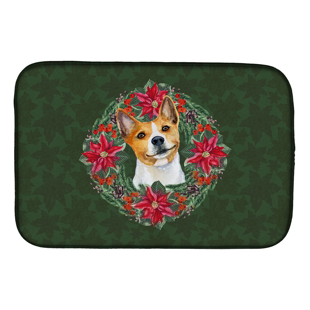 Basenji Poinsetta Wreath Dish Drying Mat