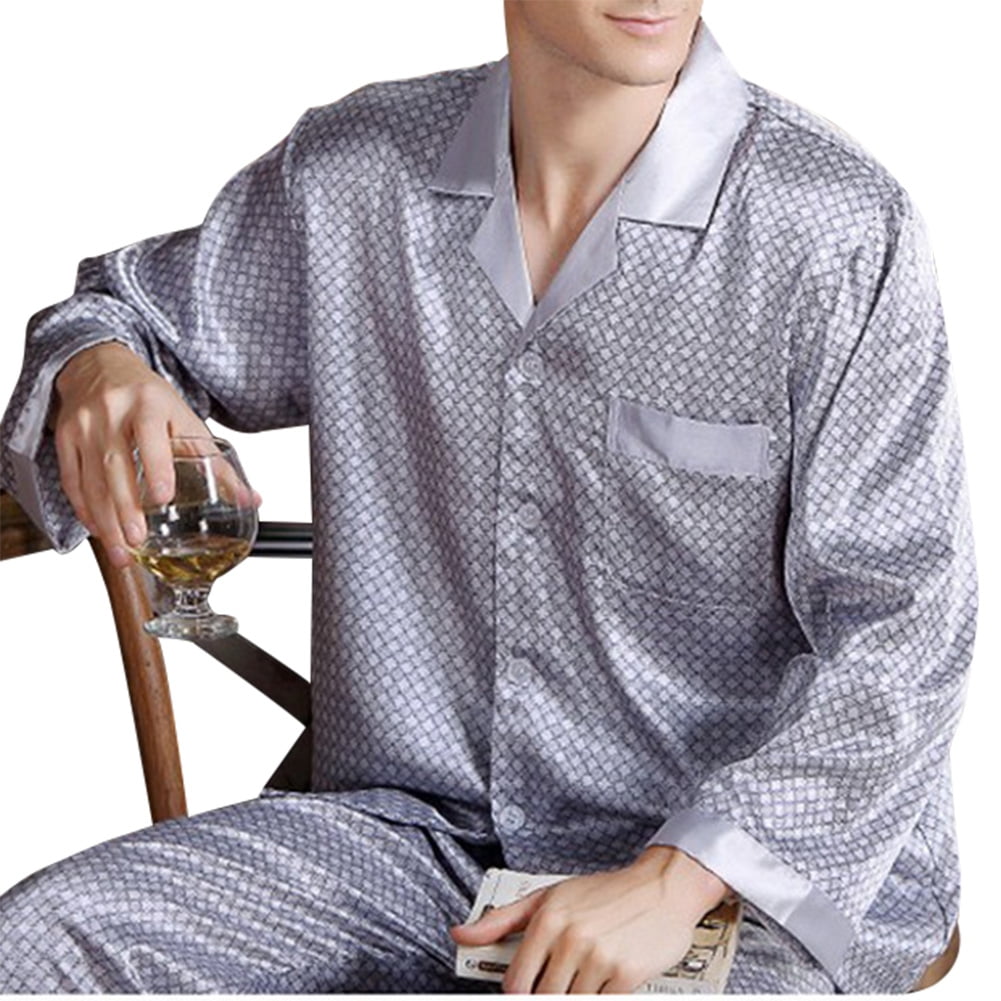 Redcolourful - Men's Luxurious Sleepwear Silk Satin Pajamas Set Long