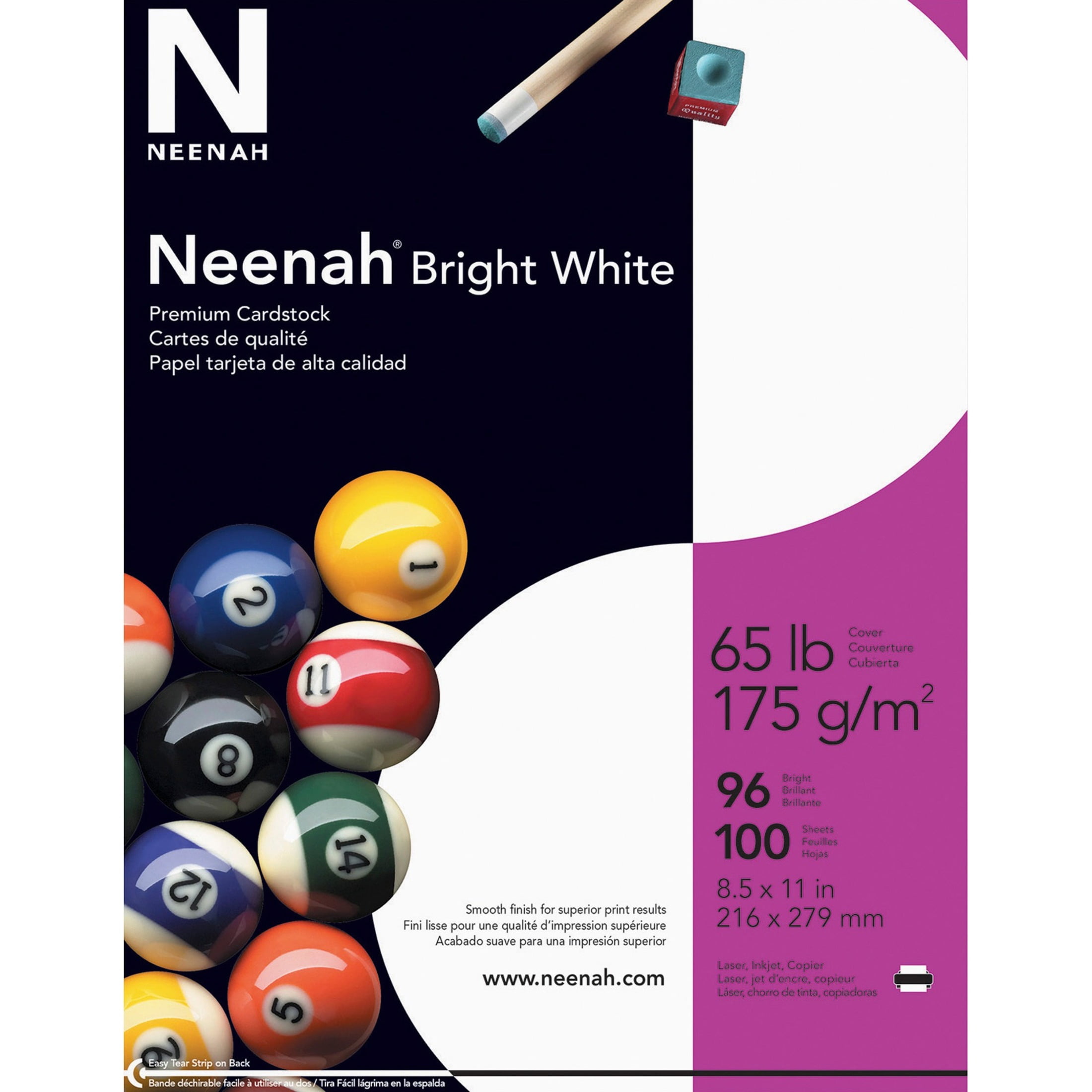 Neenah, WAU91901, Bright White Cardstock, 100 / Pack, Bright White