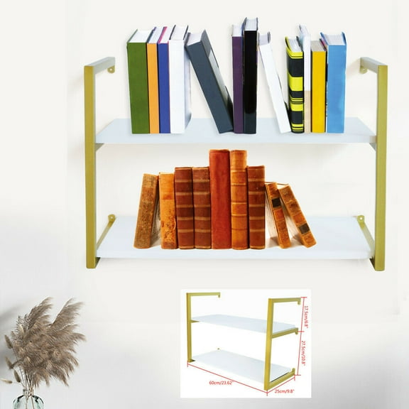 FETCOI 2/3/4 Tiers Iron Wood Wall Mounted Shelves Floating BookShelf Home Decor