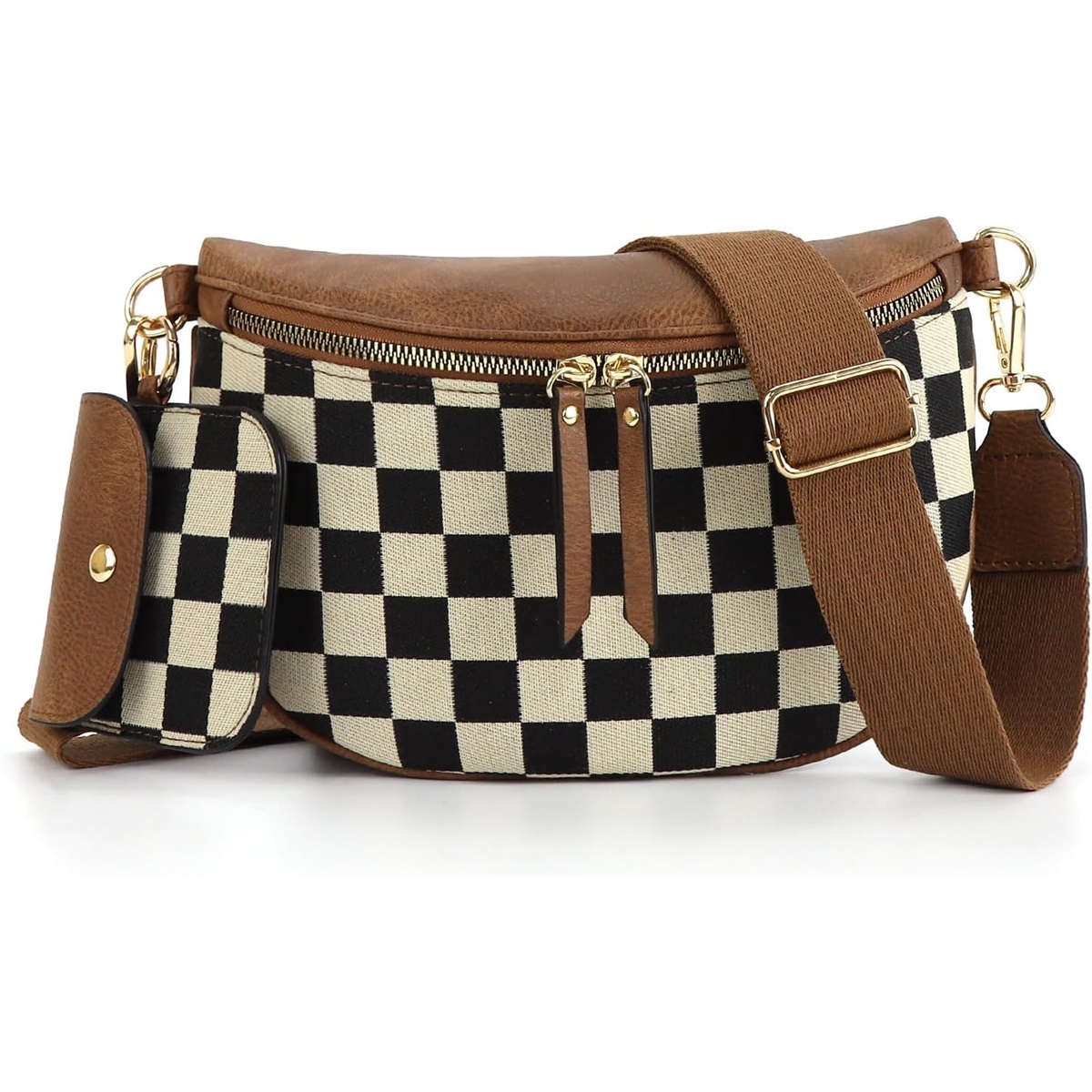 Luxury Designer Bum Bags for Women with small bag Checkered Crossbody Fanny Packs PU Leather Cross Body Bum Purse Belt Bag Bumbags for Work Shopping Daily