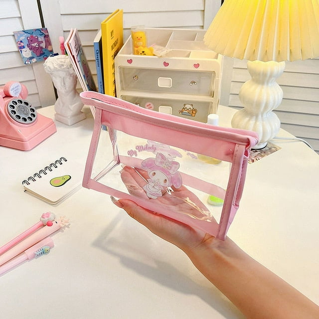 Hello Kitty Red Pencil Case Transparent Anime Cartoon Cat Large Capacity Simple Stationery Storage Bag Kawaii Pouch Organizer
