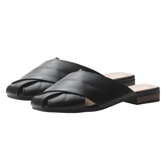 Dressy Mules for Women Comfortable Low Heel Slip-On Sandal Shoes Square Toe Dress Shoes Breathable Flats Slippers