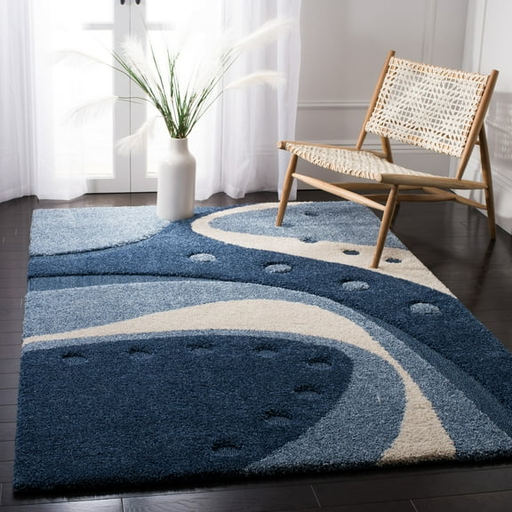 SAFAVIEH Florida Laidley Geometric Shag Area Rug, Dark Blue/Ivory, 8'6" x 12'