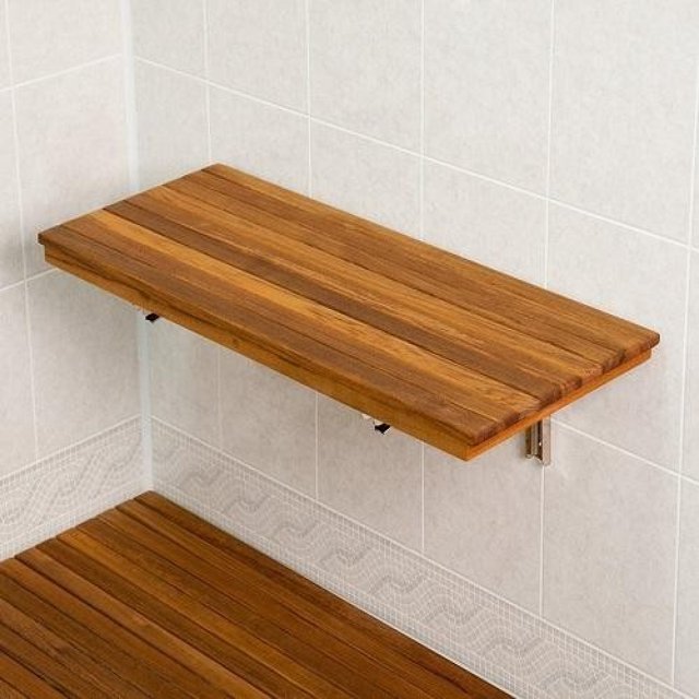 homeroots bed & bath 402208 24" Premium Wall Mount Teak Shower Bench