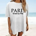 thumbnail image 2 of Trendfront Womens Paris Letter Graphic Oversized T Shirts Crewneck Drop Shoulder Tops Trendy Fashion Tee Relaxed Pullover Streetwear, 2 of 5