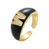 Adjustable Crystal Gold Initial Letter Open Ring Women Alphabet Rings Women's Signet Ring Gold Tone Alphabet Rings