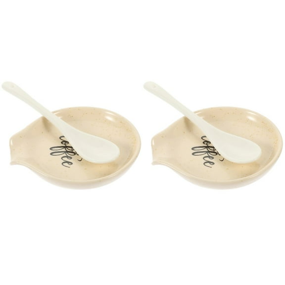 SUGARMOM 2 Sets  Exquisite Ceramic Coffee Spoon and Spoon Rest Small Coffee Spoon Holder