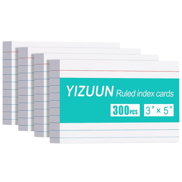 Tarjetas de índice YIZUUN 3 x 5 pulgadas, paquete de 300, rayadas, blancas