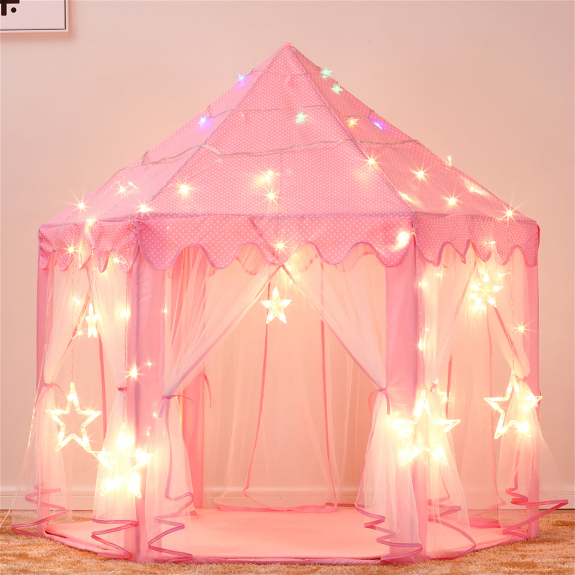 Spaco Princess Castle Play House for Child Indoor Kids Play Tent w/ Star Lighting Set, Birthday Gift, Pink Spaco Princess Castle Play House for Child Indoor Kids Play Tent w/ Star Lighting Set, Birthday Gift, Pink