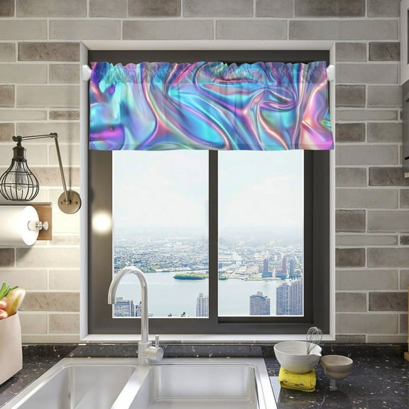 Iridescent Liquid Marble Valance Curtains 54"x18" Rod Pocket for Kitchen Living Room Windows Farmhouse Decor