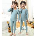 thumbnail image 4 of Minnieouse Conjuntos de pijamas Ropa de dormir para niños Ropa para niños Adolescentes Cuello Color sólido Ropa interior térmica de conjuntos de ropa Azul claro ciento veinte, 4 of 6