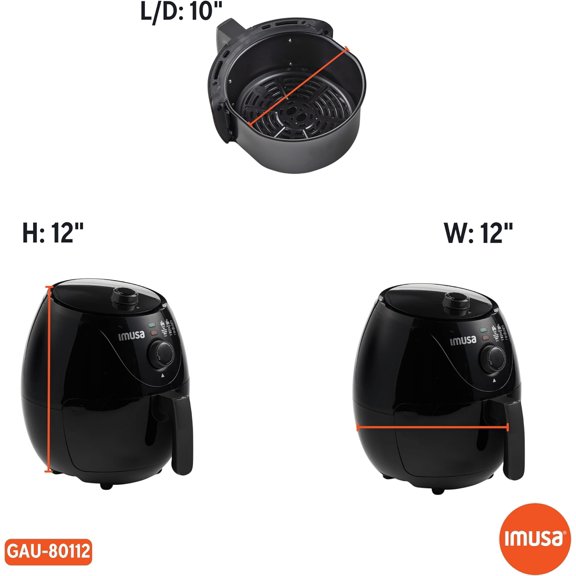 IMUSA 3.3qt Electric Air Fryer - Black, Compact & Efficient Design for Healthy Cooking