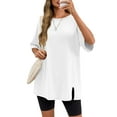 thumbnail image 4 of Solid Raglan Sleeve Women Crewneck Loose T-shirt Split Sport Oversize Tee Tops, 4 of 6
