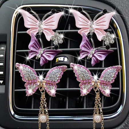 4 Pcs Butterfly Air Vent Clips, Bling Butterfly Car Air Fresheners Vent Clips Car Diffuser Vent Clip Rhinestone Car Decoration Charm Car Interior Decor Cute Car Accessories for Women (Pink)