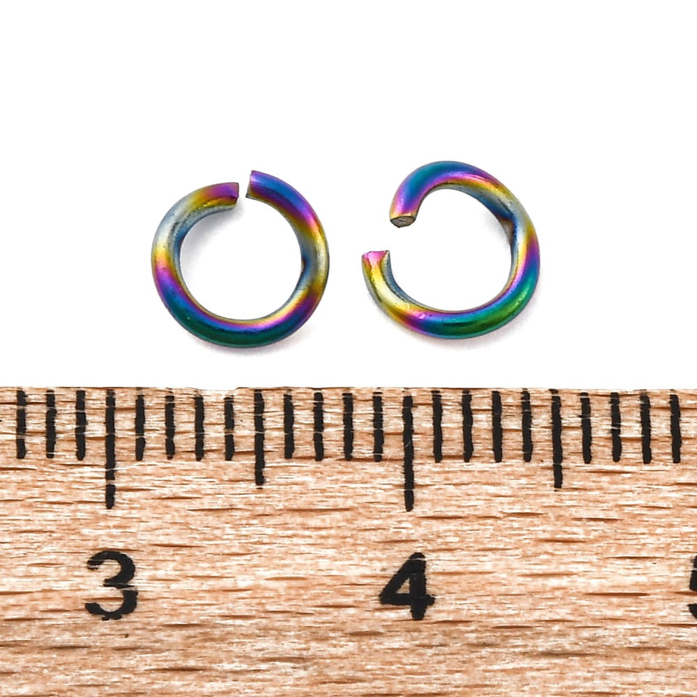 1000 pc Ion Plating(IP) 304 Stainless Steel Open Jump Rings Ring Rainbow color 6x1mm 18Gauge Inner Diameter: 4mm
