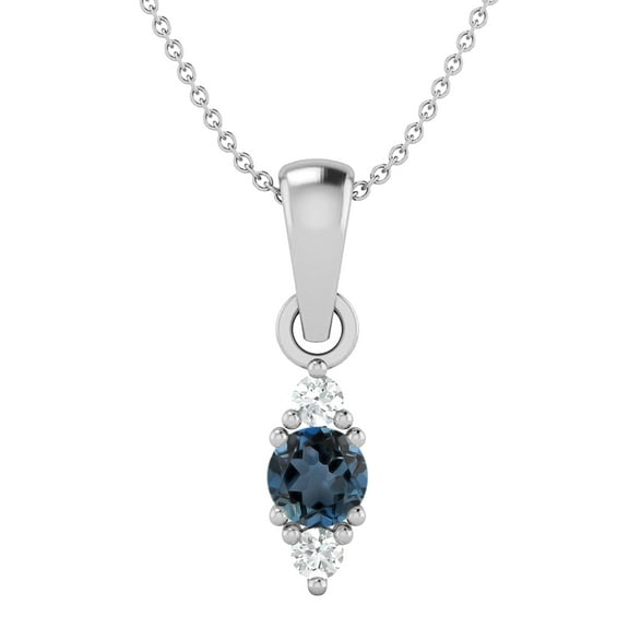 4 MM Round Natural London Blue Topaz 925 Silver Classic Delicate Women Valentines Day Gifts Necklace