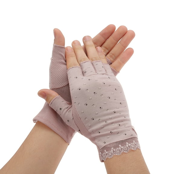 Unique Bargains 1 Pair Elegant Half finger Manicure Gloves Light Purple