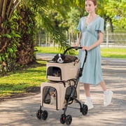 Gymax Double Pet Stroller for 2 Dogs or Cats w/ 2 Detachable Carriers Safety Belt