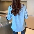 thumbnail image 5 of PIKADINGNIS Blue Denim Shirt Women Spring Autumn Pockets Long Sleeve Blouses Tops Fashion Button Turndown Collar Jacket Female, 5 of 6