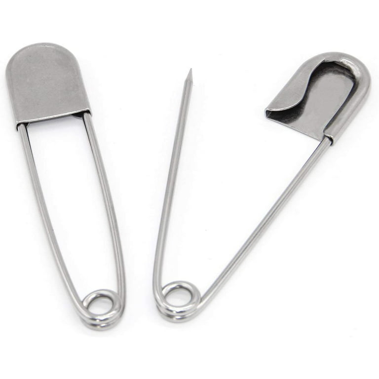 2 large silver color safety pins, 2 inch