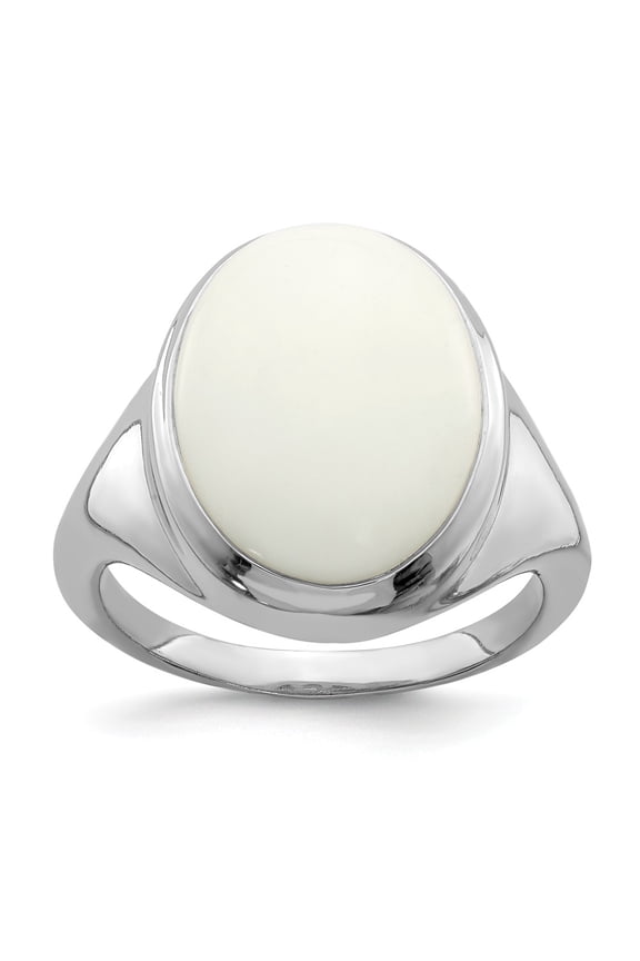 White Sterling Silver Ring Band with Stones Agate Rhodium-plated
