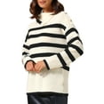 thumbnail image 4 of Women Long Sleeve Pullover Sweaters Striped Lapel Collar Color Block Casual Loose Blouses Tops S Apricot, 4 of 6