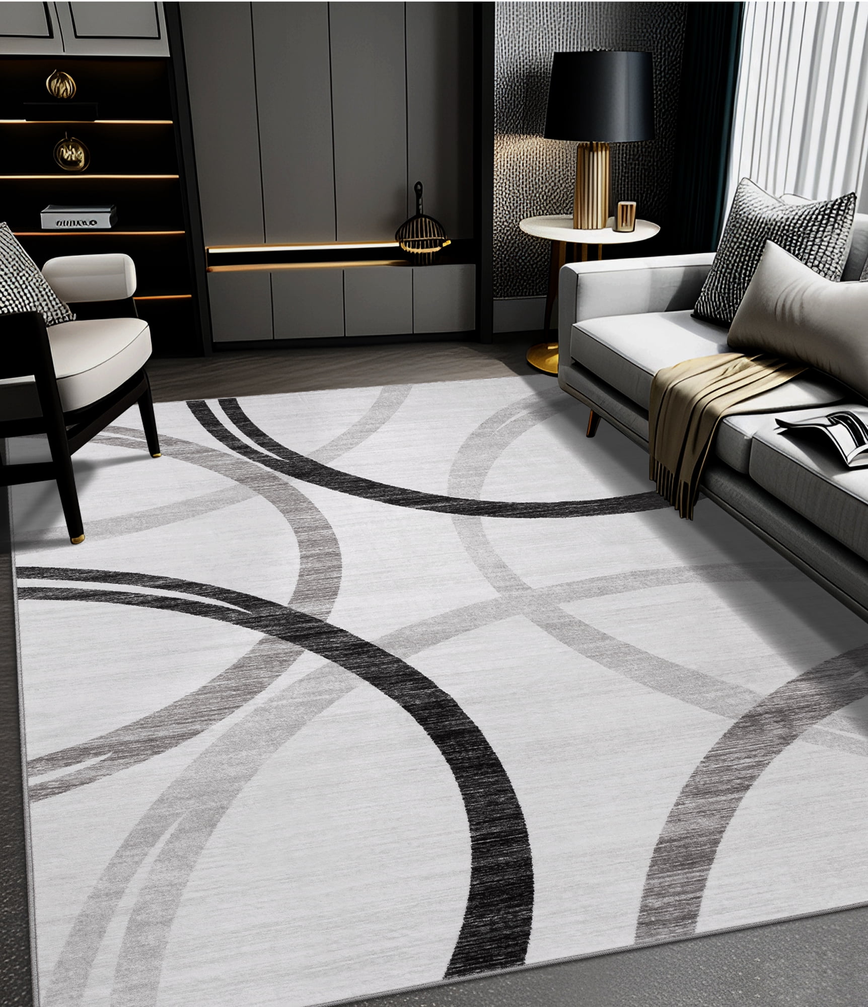 ChakmeOne 5x7 Washable Rug for Living Room Modern Abstract Area Rug Low Pile Non Slip for Home Office & High Traffic Areas