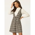 thumbnail image 2 of DARING DIVA Houndstooth Plaid Suspenders Pinafore Overall Dress S Brown Orange, 2 of 6
