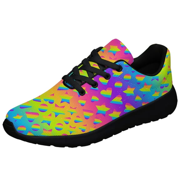 Rainbow Shoes, Unisex Fashion LGBT Sneakers for Men Women Black Size 3.5